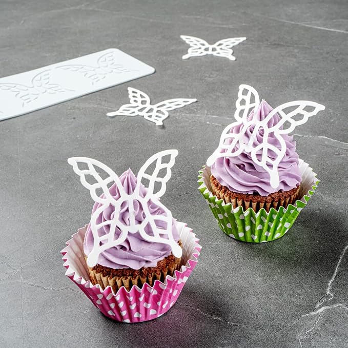 Restaurantware Pastry Tek Fondant Impression Mat 1 Reusable Fondant Embosser - Butterfly Pliable Gray Silicone Cake Impression Mat Dishwashable For Cake Decoration