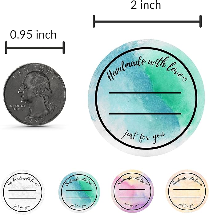 Mobiusea Creation Handmade with Love Labels Roll | 2 inch Round Cut | 500 Labels for Homemade Goods, Handmade Stickers, Small Business Supplies, Soap Candle Canning Supplies