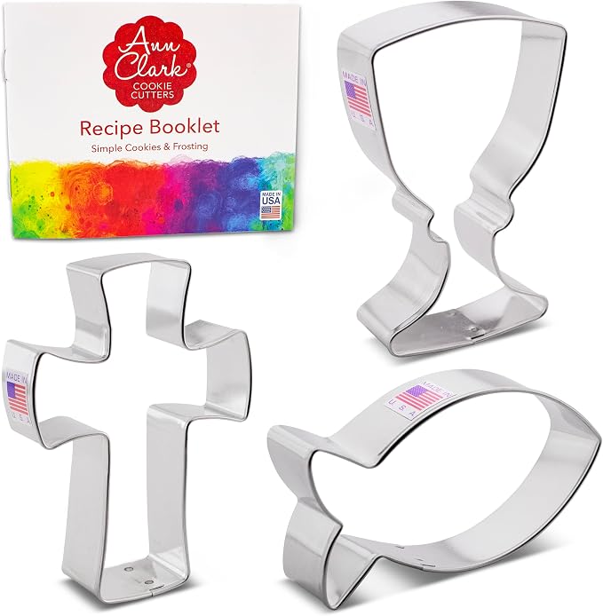 Ann Clark Communion Confirmation Baptism Easter Cookie Cutters 3-Pc. Set (Communion Chalice, Jesus Fish, Holy Cross) Made in USA