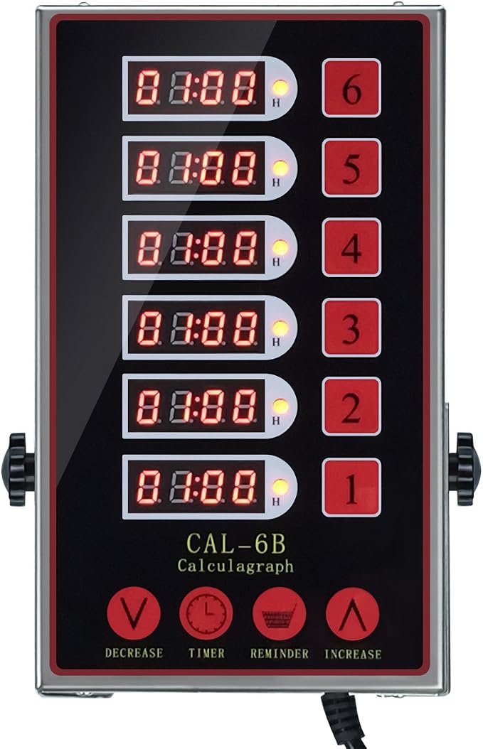 Precision Kitchen Timers for Cooking – 6 Channel Commercial Kitchen Timer Restaurant Kitchen Supplies – Stainless Steel Digital LED Chef Cooking Timer – Reminder Function, Loud Alarm, Black