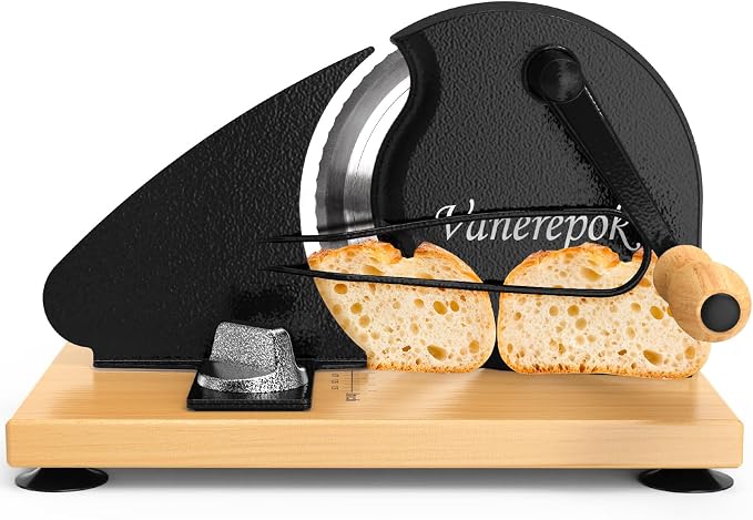 vanerepok Upgrade Manual Bread Slicer for Homemade Sourdough Bread, Classic Hand Crank Home Bread Slicer With Scale Line and Steel Fence, Sharp Blade, Adjustable Width for Homemade & Commercial Use