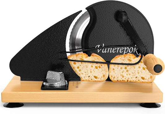 vanerepok Upgrade Manual Bread Slicer for Homemade Sourdough Bread, Classic Hand Crank Home Bread Slicer With Scale Line and Steel Fence, Sharp Blade, Adjustable Width for Homemade & Commercial Use