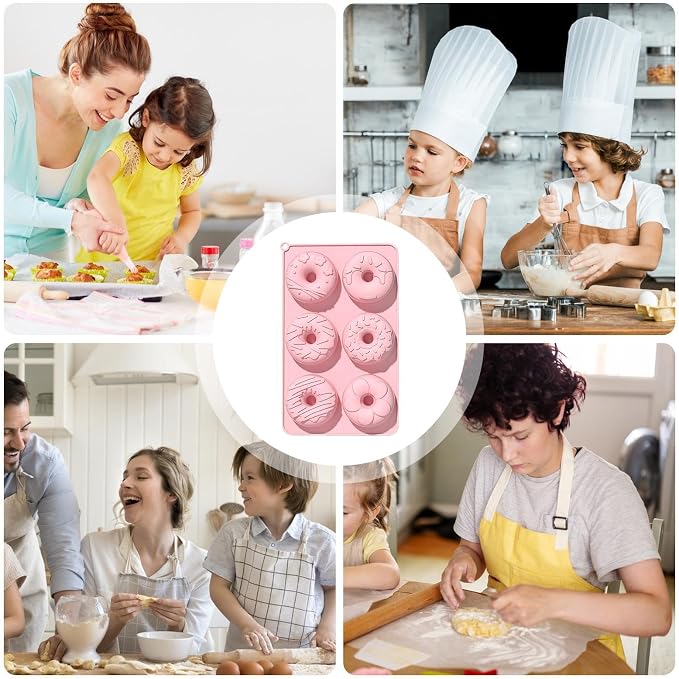 Donut Mold | 6-Cavity Safe Non-Stick Food-Grade Tray - Donut Silicone Mold - for Home Kitchen Cooking Indoor House Family Homemade Microwave Freezer Oven