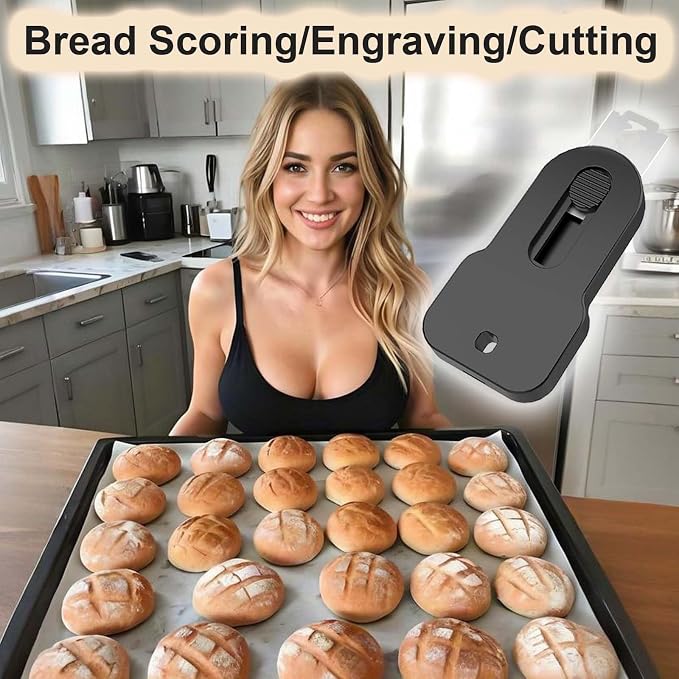 Magnetic Retractable Bread Lame Sourdough Scoring Tool with 5 Replacement Stainless Steel Blades, Ergonomic ABS Handle, Auto-Retracting Safety Design, Black, Ideal Baking Accessory for Artisan Dough