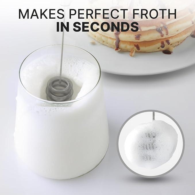 Zulay Kitchen Powerful Milk Frother Wand With Duracell Batteries - Ultra Fast Handheld Drink Mixer - Electric Whisk Foam Maker for Coffee, Lattes, Cappuccino & Matcha - Triple Whisk - Luna White
