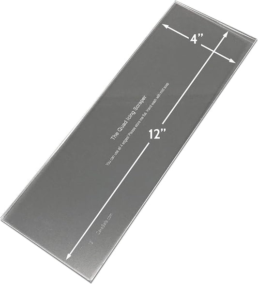 CAKESAFE 12 Inch Clear Quad Acrylic Cake Scraper, Cake Icing Scraper and Butter Cream Smoother