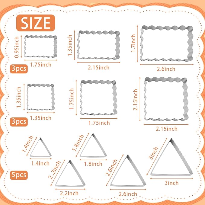 11 PCS Rectangle Cookie Cutter Set with Scalloped Edge - Assorted Sizes Stainless Steel Square Cookie Cutter, Fluted Edge Plaque Frame Rectangluar Cookie Cutters Shapes Fondant Molds for Baking