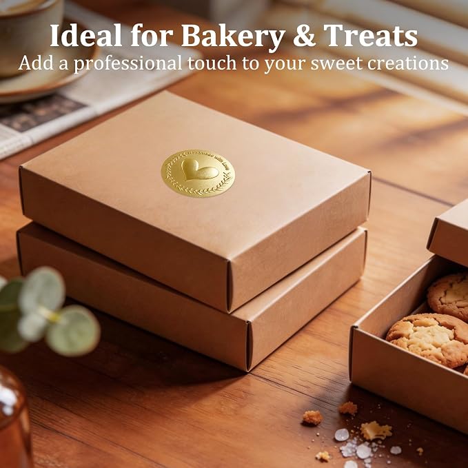 100 Pack Handmade with Love Stickers, Embossed Gold Foil Labels, Premium Raised Metallic Seals for Small Business Packaging, Gift Bags, Bakery Boxes & Handmade Sellers 1.5 Inch