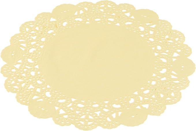 Restaurantware-Pastry Tek 6 x 6 Inch Paper Lace Doilies, 4000 Disposable Table Doilies - Elegant Lace Finish, Long Lasting, Yellow Paper Placemat, for Pastries, Cupcakes, Desserts