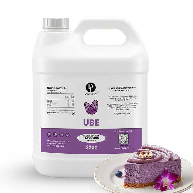 Dolce Flav Clear Ube Flavoring 32 oz – Bulk Purple Yam Extract for Ice Cream Shops, Beverage Manufacturing & Foodservice