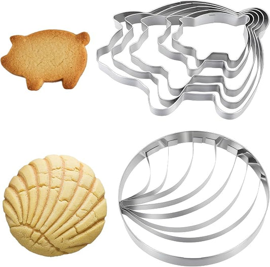 6PCS Cookie Cutter - Includes 1pcs Mexican Bread Mold and 5pcs Pig Concha Stamp for Perfect Conchas - Donut Biscuit Cutters Variety Pack Baking Supplies Kitchen Appliances