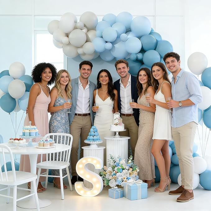 Dusty Blue Balloons Garland Arch Kit, Haze Blue Sand White Balloon Arch Kit, Pastel Blue Beige Balloon for Baby Shower Gender Reveal Birthday Engagement Wedding Bridal Shower Party Decorations