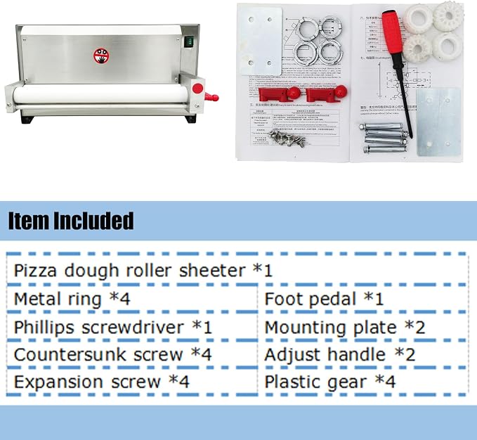 110V Electric Pizza Press Machine 4"-19" Fully Automatic Pizza Dough Roller Sheeter Pastry Press Molding Machine Single Roll Pressing Machine(110V 450W)
