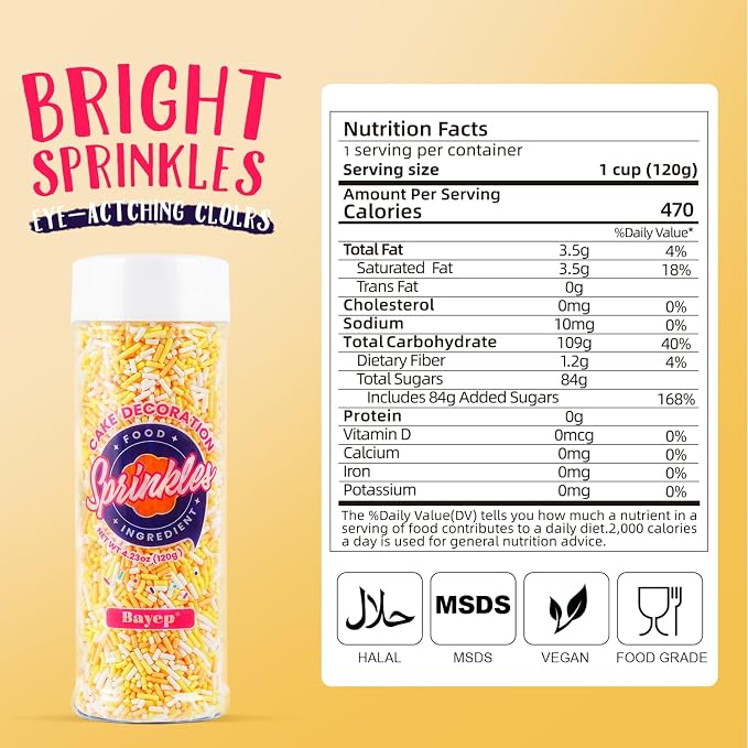 Candy Corn Dye Free Sprinkles, Natural Colors & No Artificial Dyes, Orange Yellow White Jimmies for Baking, Fall Thanksgiving Cake Decorations, Cookies, Dessert Toppings, 4.2oz