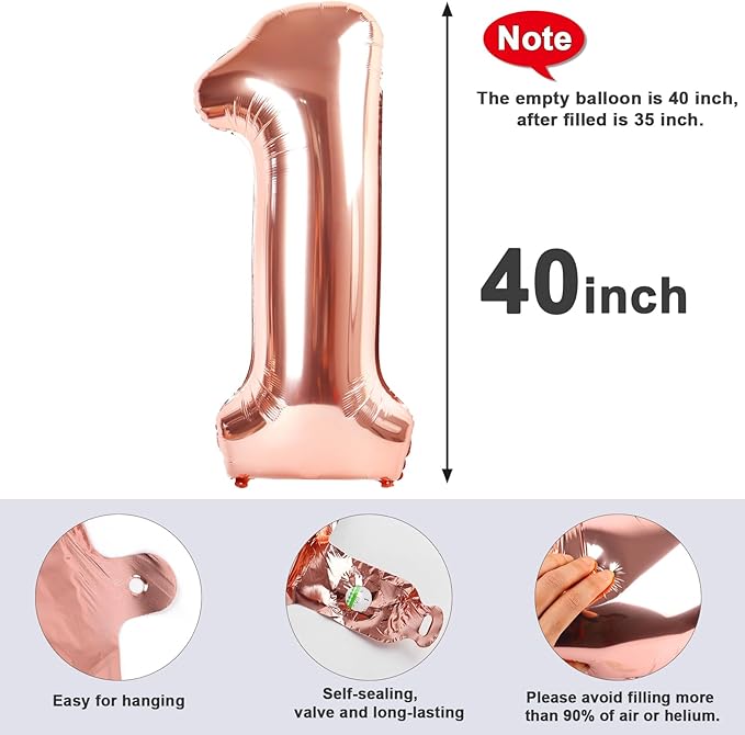 Balloons 14 Number, Large 14th Rose Gold Birthday Decorations for 1 4 14 41, 40 Inch Foil Balloon for Wedding Engagement Photo Shoot Memorial Day's Supplies