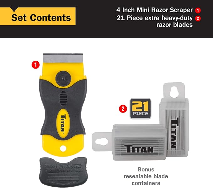 Titan Tools 17015 4-Inch Mini Razor Scraper with (21) #20 Steel Blades