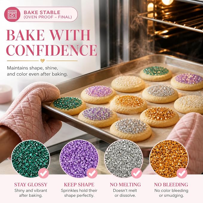 Confect Sprinkle Mix – 5-Pack Assorted Edible Sugar Crystals in White, Green, Purple, Silver & Gold –Alice in Wonderland Sparkling Sugar Sprinkle- Decorative Toppings for Cakes, Cupcakes & Cookies –Vegan, Gluten-Free, Nut-Free, Soy-Free, Dairy-Free, Pa...