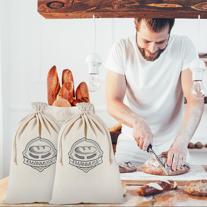 5 Pack Linen Bread Bags for Sourdough, Homemade Bread, TPU Lined | 5 pack linen bread bags with TPU lining, 12 x 17.5 in, for sourdough, loaves, rolls, bagels, reusable