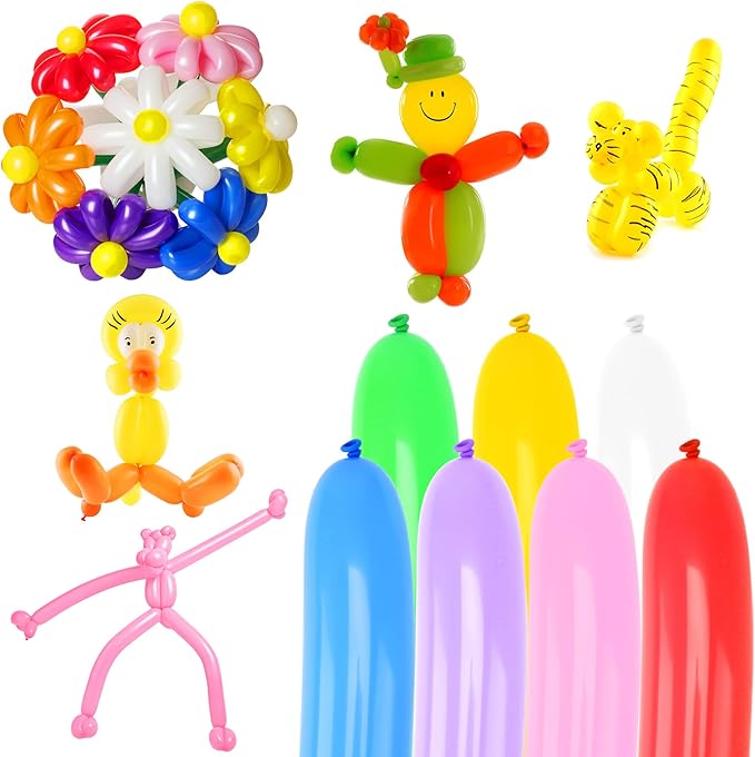 100Pcs 260 Balloons qualatex with 1 Hand Balloon Pump Kit, Professional Premium Quality Twisting Magic Long Balloons Assorted Color to Make Animal for Birthday Party Clowns Wedding Decorations