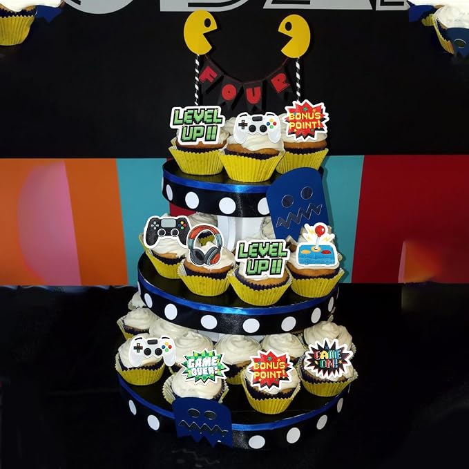56 PCS Edible Video Game Cupcake Toppers Wafer Paper Game On Controllers Cupcake Picks Edible GamePad Cake Decorations for Game Theme Baby Shower Kids Boys Gamer Birthday Anniversary Party Supplies