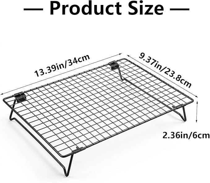 Kifmurase 2PCS Stackable Cooling Rack for Baking, 13.3 x 9.3 Inch Carbon Steel Wire Rack with Folding Legs for Cookie Cake Pizza Jerky, Multi-Use Bread Oven Racks for Cooking Roasting Drying Grilling