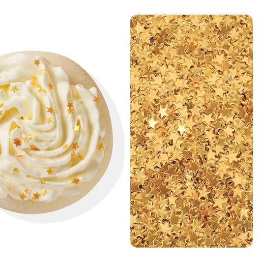 Gold Edible Glitter Star Shaped Sparkles for Cakes - Edible Stars Cake Decorations in Metallic Gold for Cake Decorating, Cookies, Toppings, Baking - Vegan Shimmer Stars Dessert Glitters for Cupcakes Topper 2g