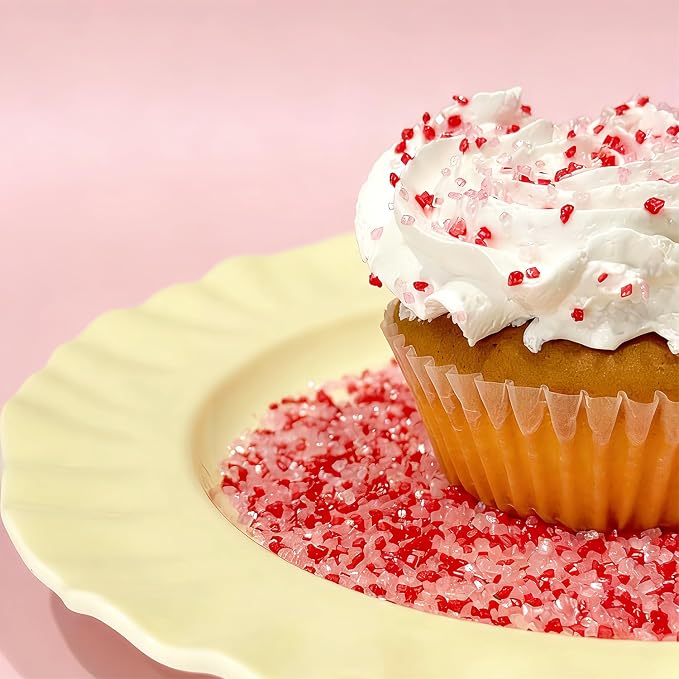 Valentines Sprinkles for Cake Decorating, 5oz Red Pink Sanding Sugar for Baking Cupcake Topper Chocolate Cookies Decoration, Edible Sugar Crystals Sprinkles for Valentine Wedding Girls Party Dessert Food Supplies