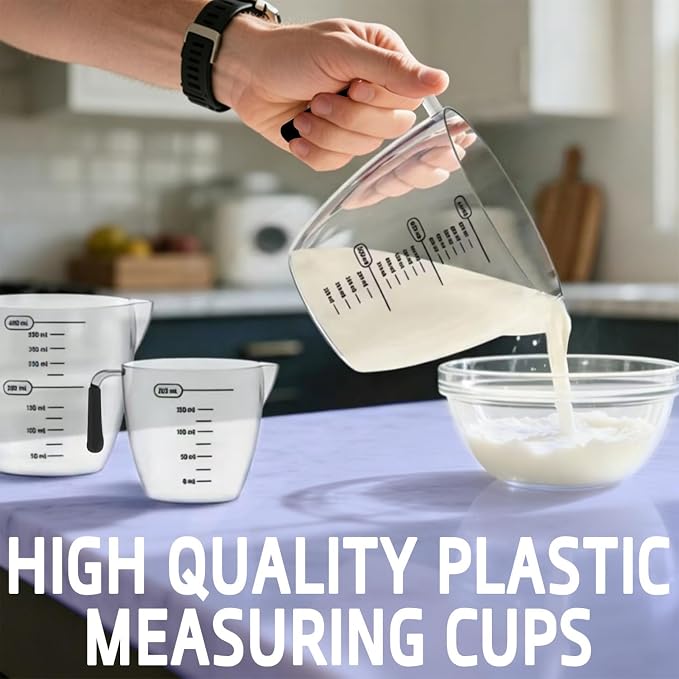 Measuring Cups,3 Pcs Plastic Measuring Cups(1, 2 & 4 Cup),Liquid Measuring Cups For Prepping, Baking and Cooking, Preheated Oven, Dishwasher, Freezer, and Microwave Safe