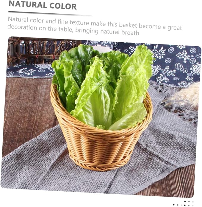Handwoven Rattan Bread Serving Basket and Fruit Storage Basket Medium Size for Tabletop Snacks and Vegetable Display Natural Fiber Holder for Home Dining and Entertaining