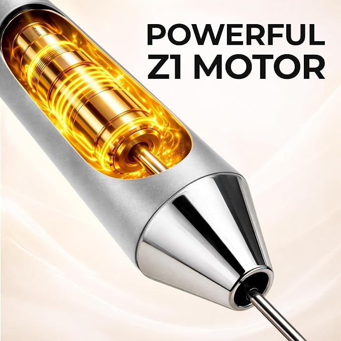 Zulay Kitchen Rechargeable Milk Frother Handheld - Frother Wand, Drink Mixer, Electric Whisk Frother, for Cappuccinos, Matcha & Protein Powder - Ultra Metal 3 Whisk, 1800mAh Silver