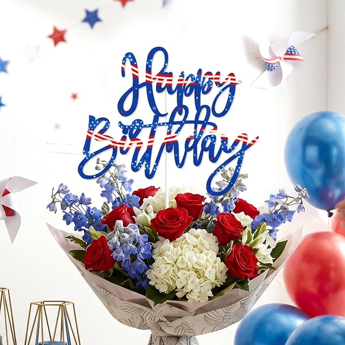Happy Birthday Cake Toppers, Patriotic Cake Decorations for Boys Girls and Adult Birthday Anniversary Party Decor Supplies