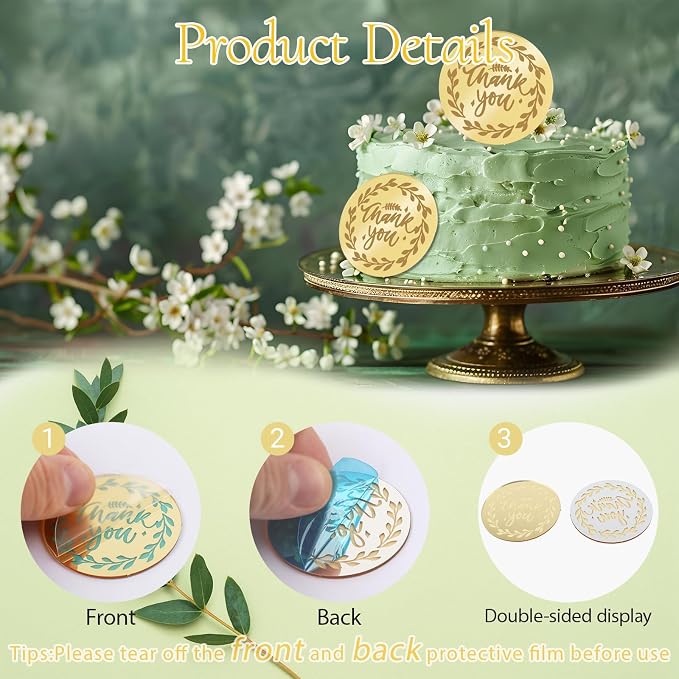 20Pcs Gold Thank You Cupcake Topper Acrylic Mirror Birthday Cake Toppers Thanksgiving Cake Toppers for Decorations Gold Topper for Mother's Gift Flower Party Teacher Appreciation DIY Crafts Decor