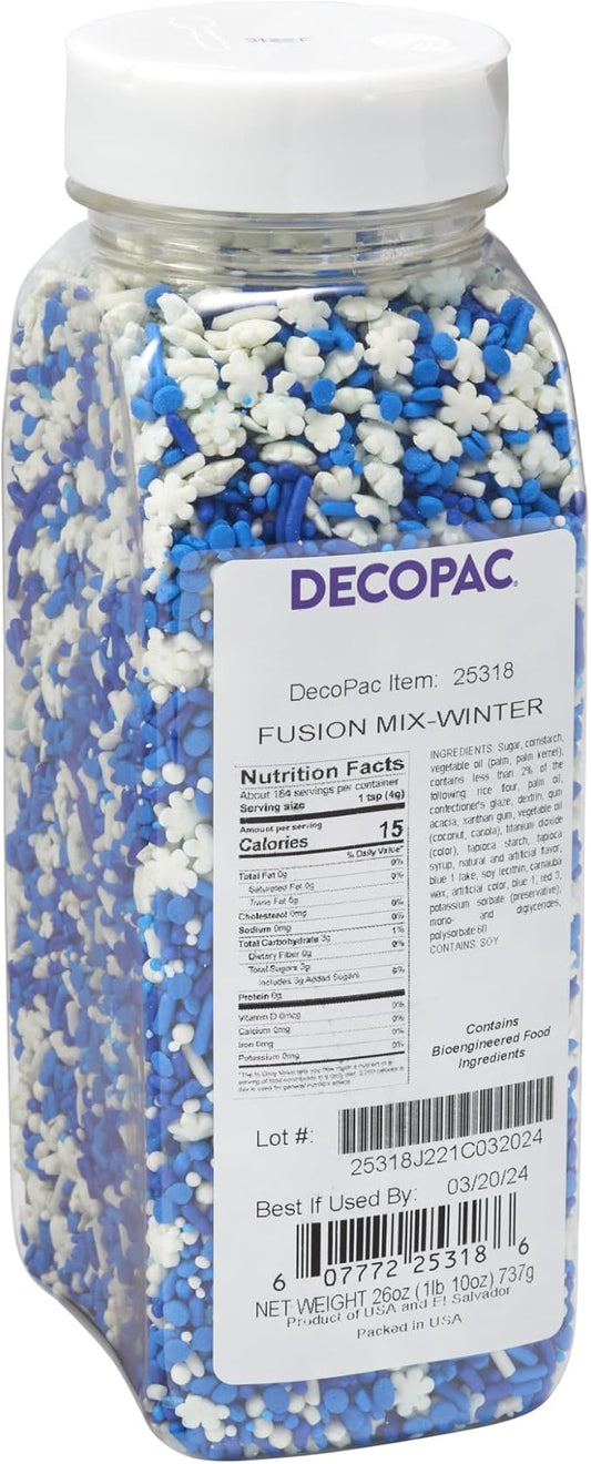 DECOPAC Winter Fusion Mix Candy Sprinkles, 26oz, Fancy Sprinkles in Handheld Container, Edible Sprinkles For Celebration Cakes, Cupcakes, Cookies and Donuts