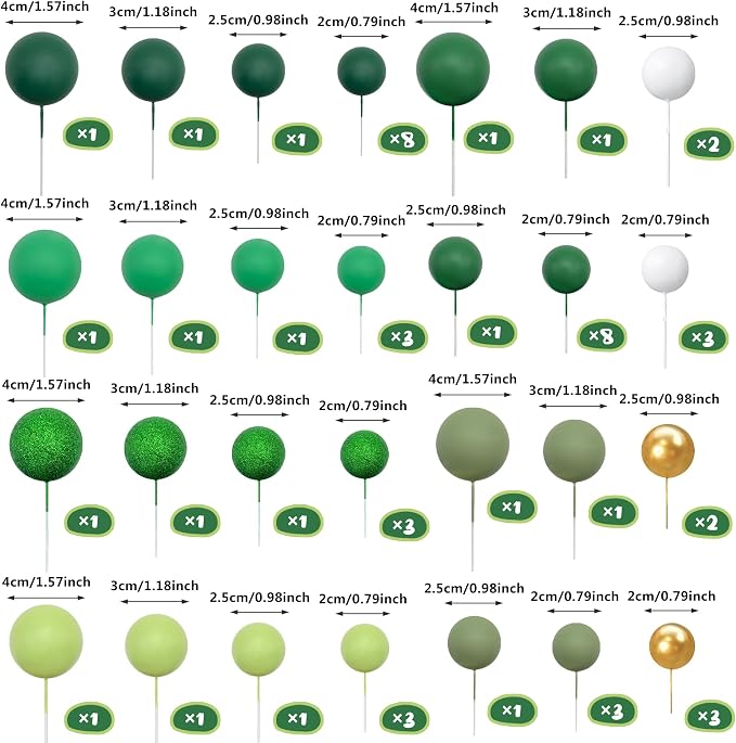 56 PCS Colorful Ball Shaped Cake Topper Pearl Balls Cupcake Cake Insert Topper for Birthday Party Wedding Decoration Supplies Green Series Eight Colors