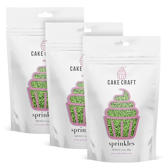 Cake Craft Sprinkles – 3-Pack (100g Each) | Decorating Cakes, Cupcakes, Cookies & More | Green – Jimmies