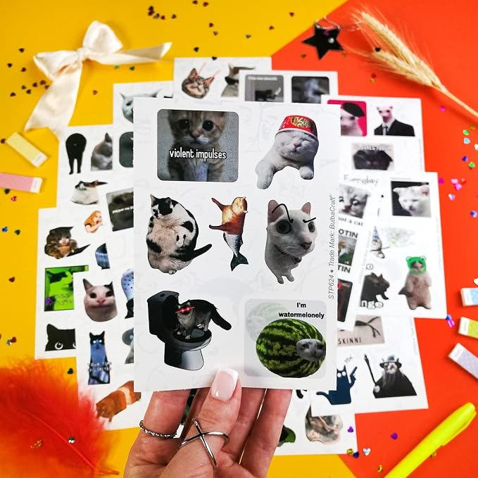 BulbaCraft 100Pcs Cat Meme Stickers - Funny Cat Stickers, Gifts for Women & Men