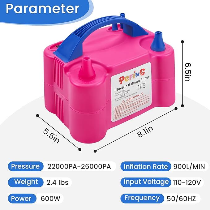 PCFING Balloon Pump Electric, Portable Balloons Inflator Blower Machine with Balloon Tie Tool & Dual Nozzle