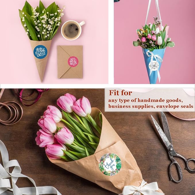 Thank You Stickers Rolls 3000 Pcs - 1 Inch Floral Designs Thank You Stickers Labels for Baking Packaging Envelope Seals Small Business Flower Stickers Tags for Wedding Birthday Party Gift Wrap Bag