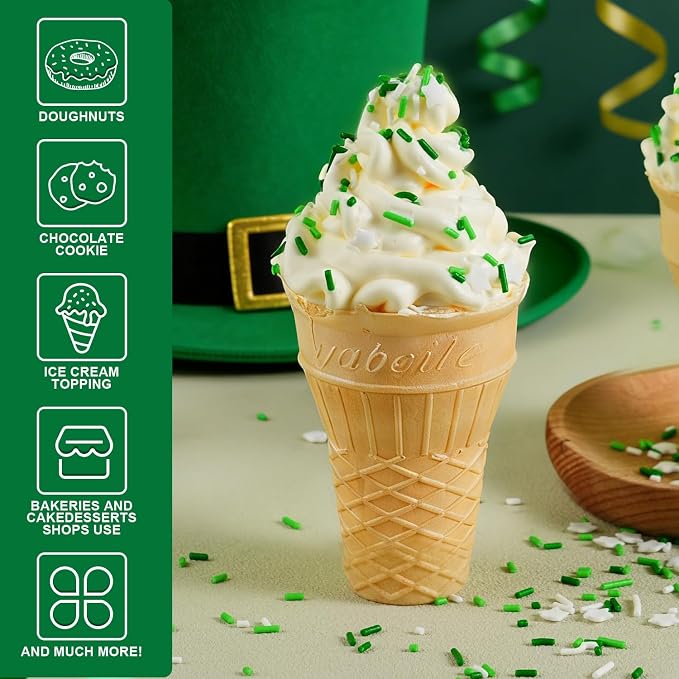 St Patrick's Day White and Green Jimmies Star Sprinkles - 7oz Edible Sprinkle Mix, Irish Themed Jimmy Sprinkles Toppers for Decorating Baking Cupcakes Cake Cookies Ice Creams Candy Irish Shamrock Party