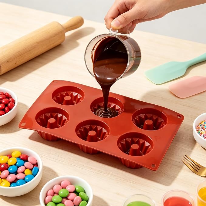 6 Cavity Fluted Cake Pan Silicone Chocolate Molds For Candy Chocolate Baking Cupcakes Donuts