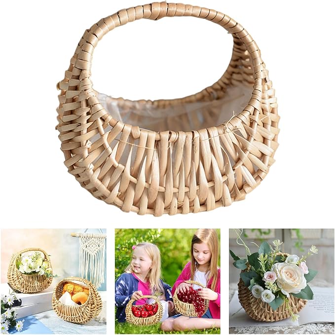 Home Organization Basket, Handwoven Rattan with Liner for and Everyday Storage Rattan Basket Handwoven with Liner Storage for Plant Pots and Home Decoration Organization