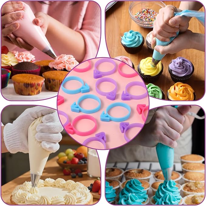 Piping Bag Ties 60 PCS Pastry Bag Ties Silicone Icing/Piping/Pastry/Frosting Bag-Ties Includes 3 Color Reusable Piping Bags Clips for Cupcakes Cookies and Pastry Seal