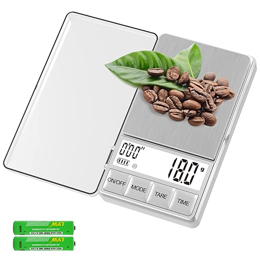 WEIGHTMAN Small Coffee Scale with Timer, 1000g x 0.1g, Mini Espresso Scale | Stainless Steel Food Scale for Grams and Ounces, Large Backlit LCD, Travel Pocket Scale for Pour Over Coffee, Tea and Baking