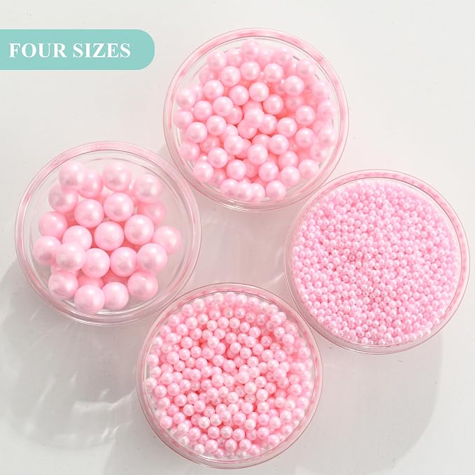 Homankit Edible Pink Pearl Sprinkles for Baking, 4 Sizes Mix Sugar Pearls Cake Decorations for Cupcake Toppers Cookie Decorating Birthday Party Wedding Valentines Christmas Supplies