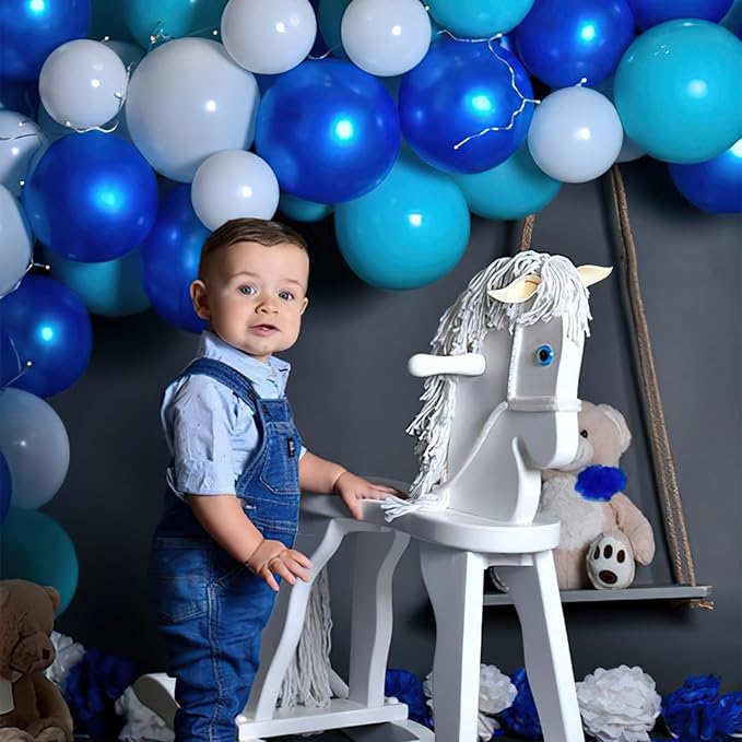 PartyWoo Pearl Blue Balloons 140pcs Different Sizes of 18 12 10 5 Inch Sky Blue Latex Helium Balloon Arch Kit Garland for Graduation Baby Shower Gender Reveal Birthday Party Decorations Blue-Z23