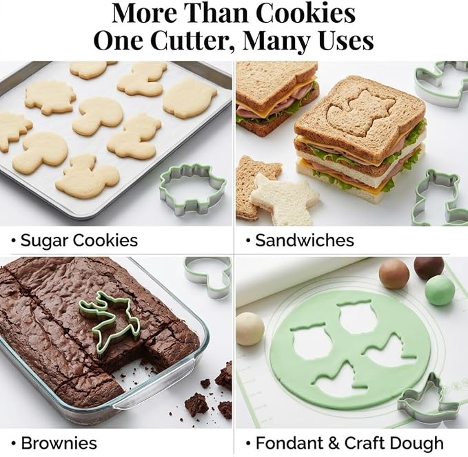 LUBTOSMN 7 Piece Forest Animal Cookie Cutters Set with Silicone Protective Rim, Stainless Steel Woodland Cookie Cutters for Cookies, Fondant, Sandwiches, Biscuits, Pancakes and Forest Party Baking
