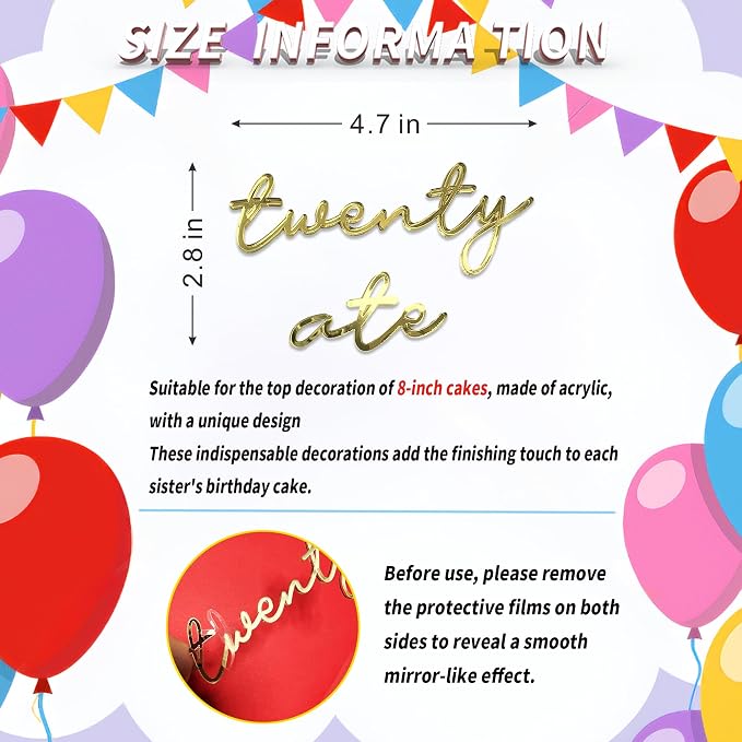 Twenty Ate Cake Topper – Gold Acrylic 28th Birthday Cake Decoration, Funny Twenty Eight Cake Sign, Reusable Cake Topper for Men & Women Party Supplies (twenty ATE)