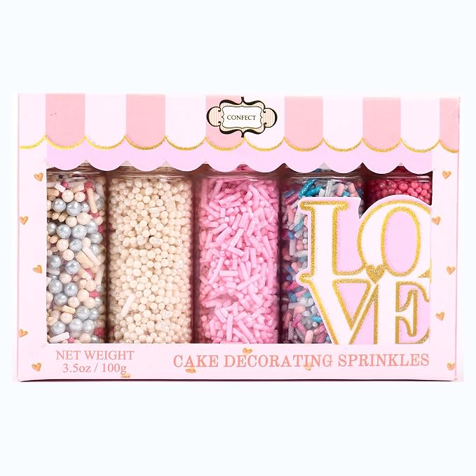 Confect Edible Sprinkles – Blush Pink, White & Silver Dragees with Baby Blue, Green, Teal Jimmies, Fuschia | Vegan, Gluten-Free, Nut-Free, Soy-Free, Dairy-Free Cake & Cupcake Decorating Mix - 5 Oz