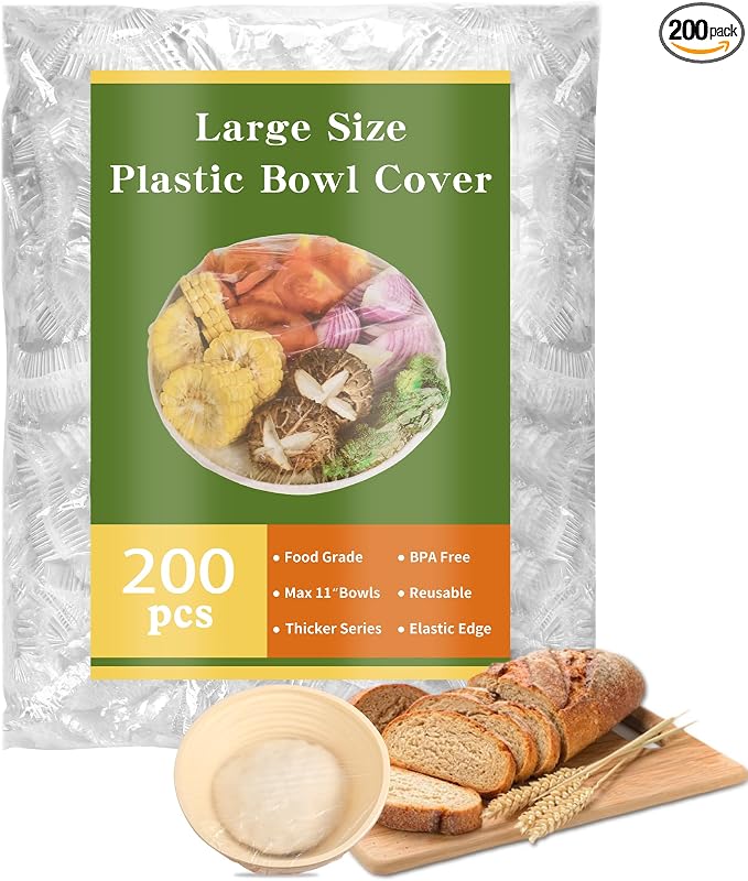 200 Bowl Covers Shower Caps for Sourdough Bread Proofing Large Elastic Reusable Plastic Wrap for Food Storage Baking Rising Meal-Prep Fermentation BPA-Free Keep Food Fresh