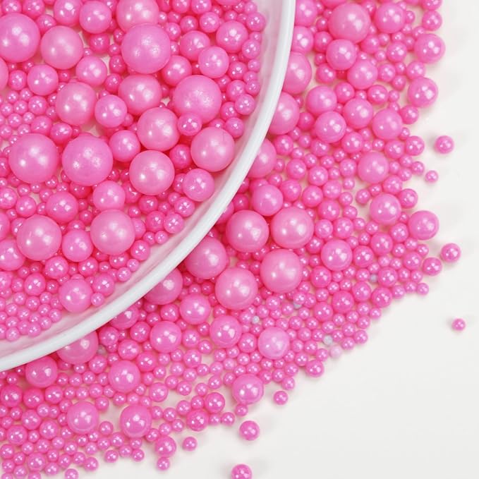 Dazzjoy Edible Hot Pink Pearl Sprinkles, Edible Sugar Candy, 130g/4.58oz, Pink Ball Pearls for Cake Decorating, Cupcake Toppers, Baking Cake Decoration, Wedding Party Holiday Supplies